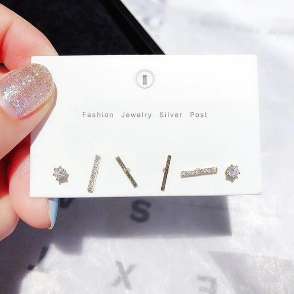 [3 Pairs] 925 Sterling Silver Diamond Earrings H - Picture 6 of 8